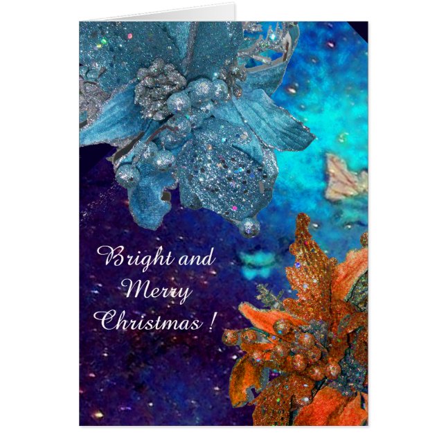 RED BLUE POINSETTIAS,XMAS STARS IN SILVER SPARKLES (Front)