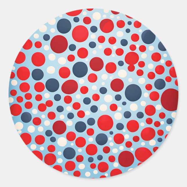 Red Blue Polka Dot Pattern Classic Round Sticker (Front)
