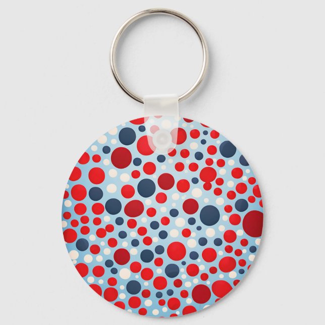 Red Blue Polka Dot Pattern Key Ring (Front)