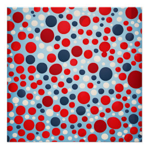 Red Blue Polka Dot Pattern Poster