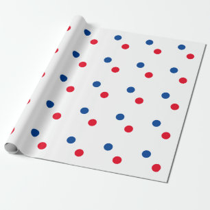 Red Blue Polka Dots White Custom Colorful Bright Wrapping Paper