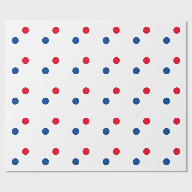 Red Blue Polka Dots White Custom Colour Holiday Wrapping Paper (Seam)
