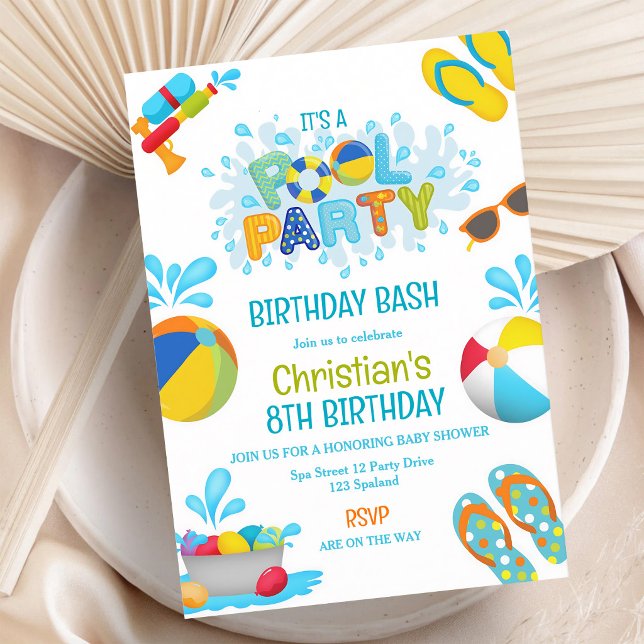 Red Blue Pool Party 5th Birthday Boy Invitation (Creator Uploaded)
