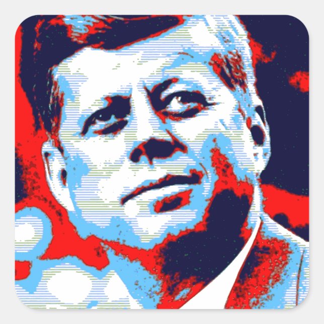 Red Blue Pop Art JFK John F. Kennedy Square Sticker (Front)