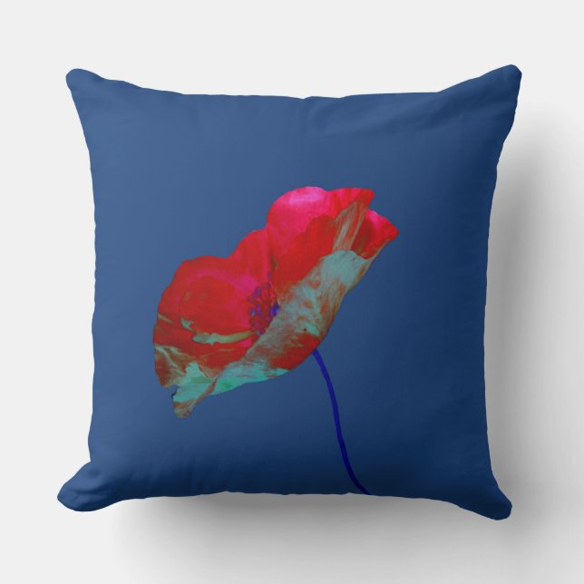 Red blue poppy on dark blue cushion (Front)
