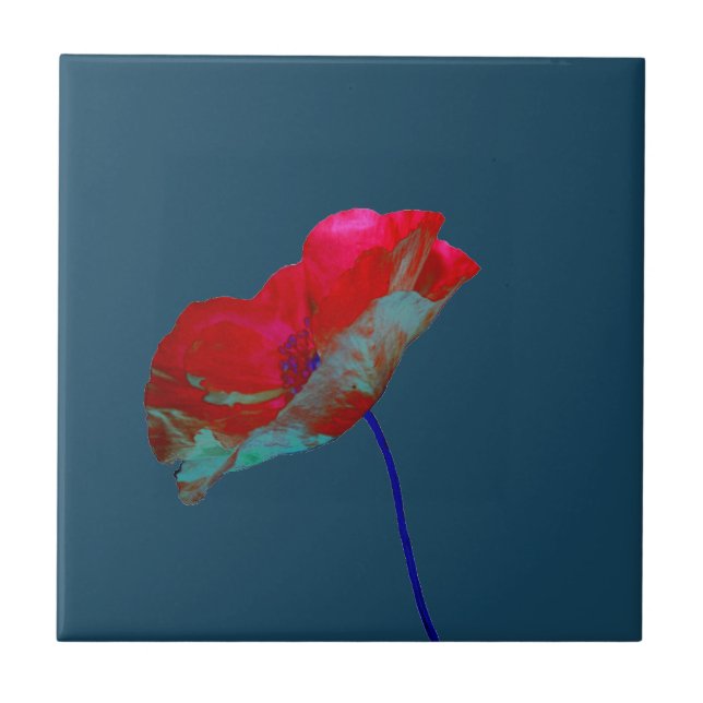 Red blue poppy on night blue tile (Front)