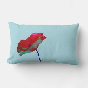 Red blue poppy on pastel blue lumbar cushion
