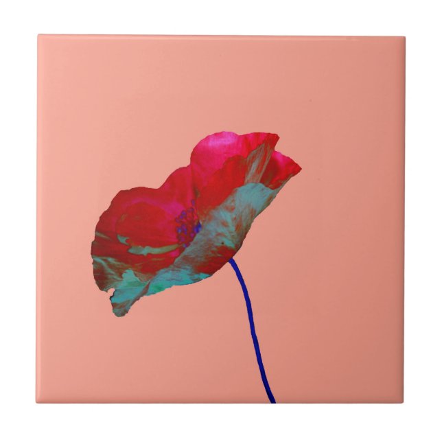 Red blue poppy on pink tile (Front)