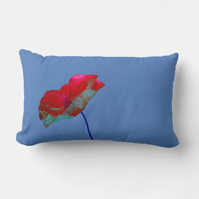 Red blue poppy on purple lumbar cushion (Front)