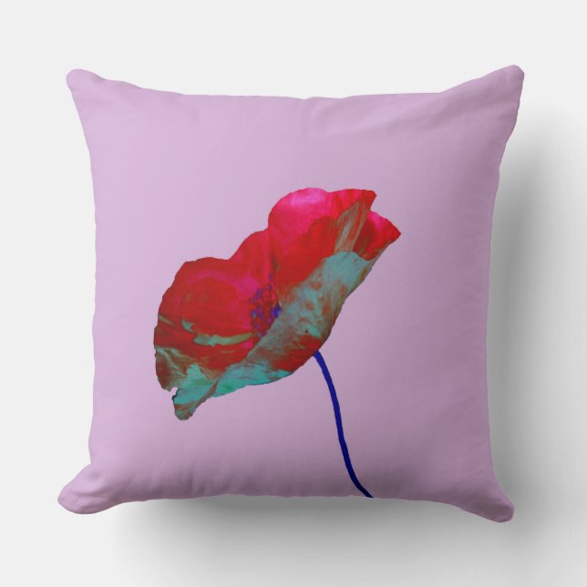 Red blue poppy on purple pink cushion (Front)
