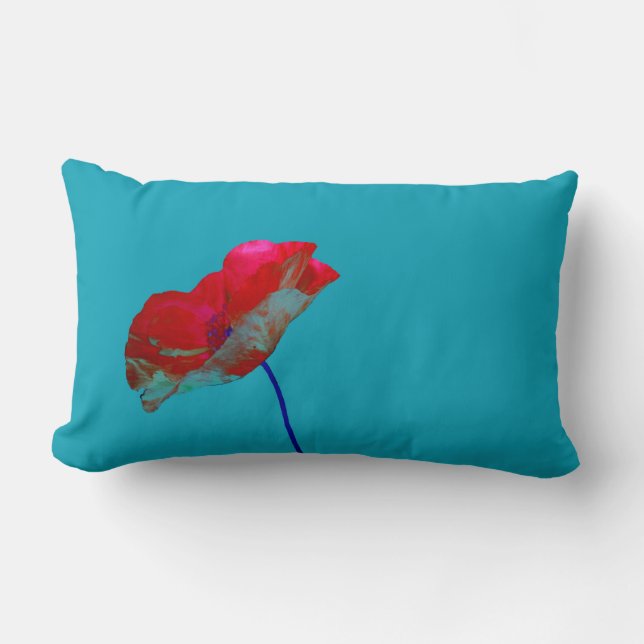 Red blue poppy on sky blue lumbar cushion (Front)