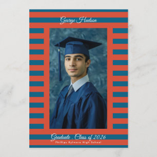 Red & Blue Preppy High School Photo Graduate Announcement