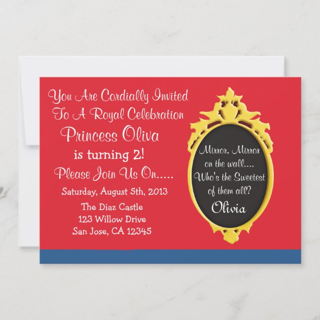 Red Blue Princess Party Invitation (Front)