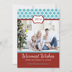Red Blue Quatrefoil Christmas Flat Card