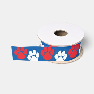 Red & Blue Repeating Pawprint Grosgrain Ribbon