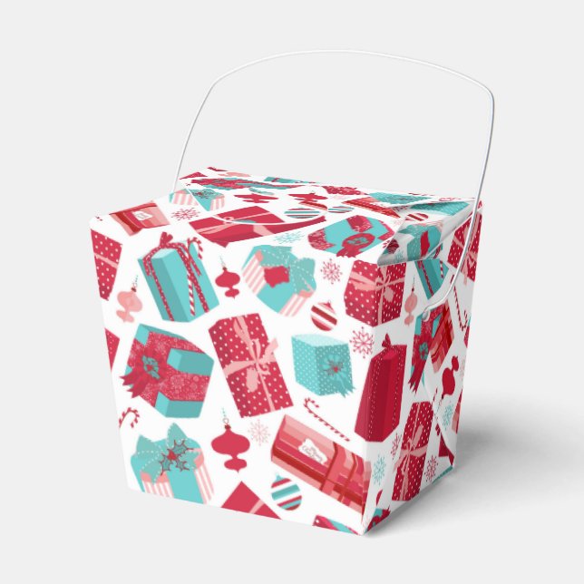 Red & Blue Retro Christmas Packages Favour Box (Front Side)