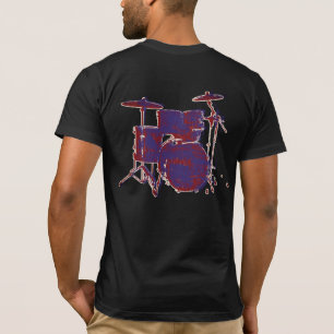 Red & Blue Rock Drums on Black T-Shirt