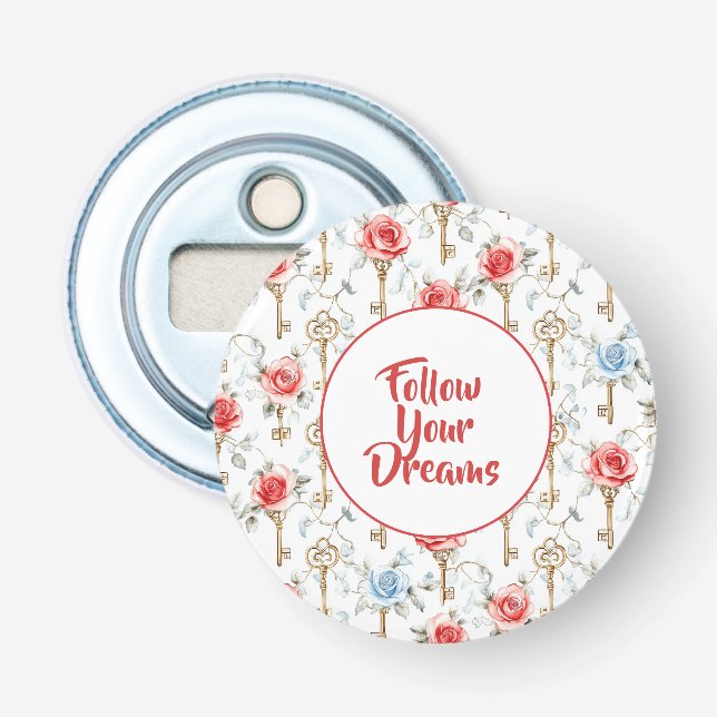 Red Blue Roses Gold Keys   Bottle Opener (Front)