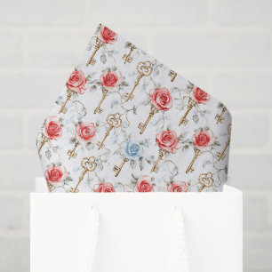 Red Blue Roses Gold Keys Bridal Shower Tissue Paper