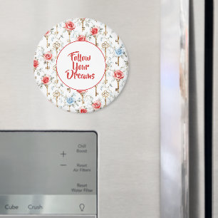 Red Blue Roses Gold Keys Magnet