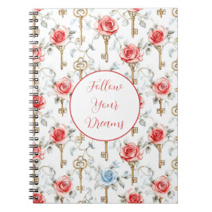 Red Blue Roses Gold Keys Notebook
