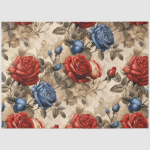 Red & Blue Roses Vintage Inspired Decoupage Tissue Paper