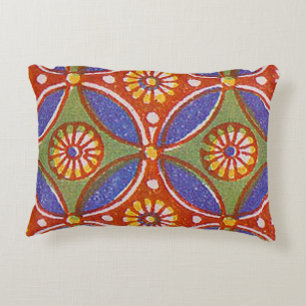 Red Blue Rustic Colourful Circle Egypt Art Pattern Decorative Cushion