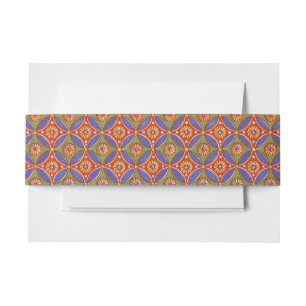 Red Blue Rustic Colourful Circle Egypt Art Pattern Invitation Belly Band