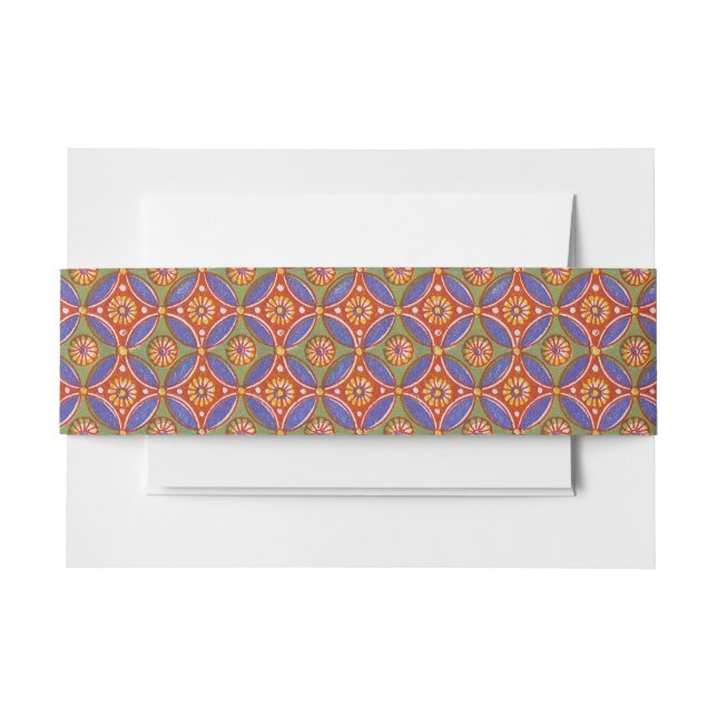 Red Blue Rustic Colourful Circle Egypt Art Pattern Invitation Belly Band (Front Example)