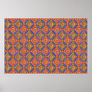 Red Blue Rustic Colourful Circle Egypt Art Pattern Poster