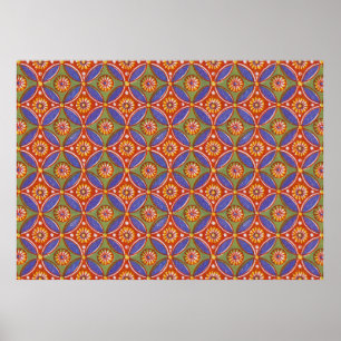Red Blue Rustic Colourful Circle Egypt Art Pattern Poster