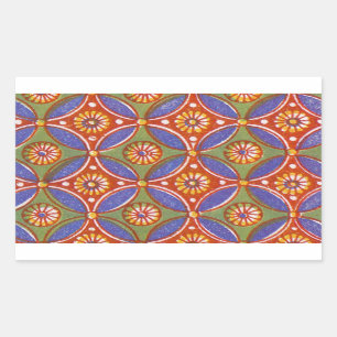 Red Blue Rustic Colourful Circle Egypt Art Pattern Rectangular Sticker