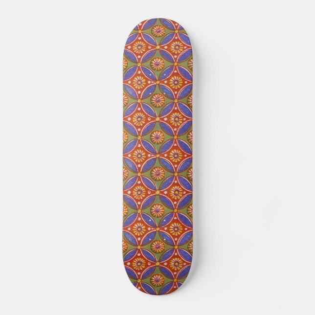 Red Blue Rustic Colourful Circle Egypt Art Pattern Skateboard (Front)