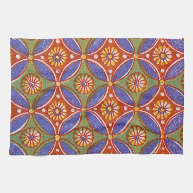 Red Blue Rustic Colourful Circle Egypt Art Pattern Tea Towel (Horizontal)