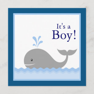 Red Blue Sailboat Whale Baby Boy Shower Invitation