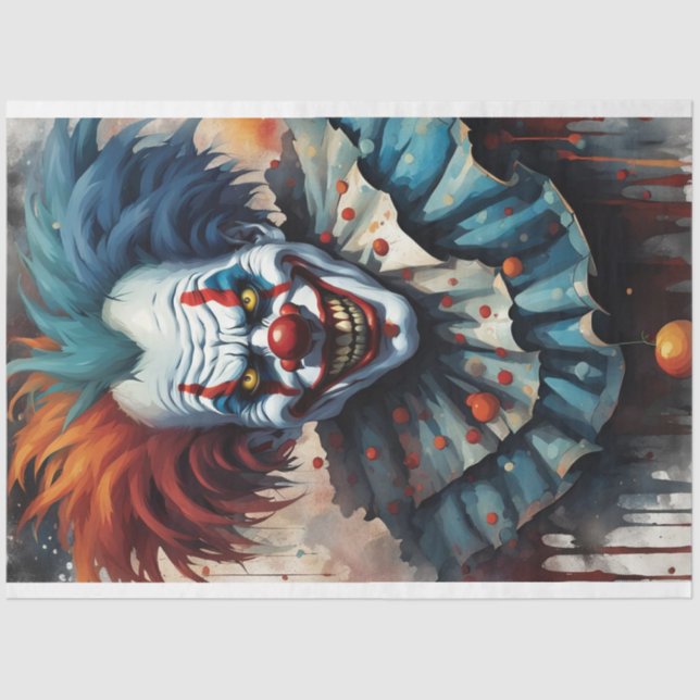 Red Blue Scary Halloween Circus Clown Decoupage Tissue Paper (Front)
