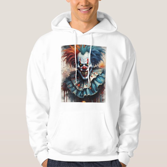 Red & Blue Scary Halloween Circus Clown Hoodie (Front)