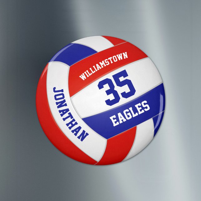 red blue school colours team name volleyball magnet (on refrigerator door)