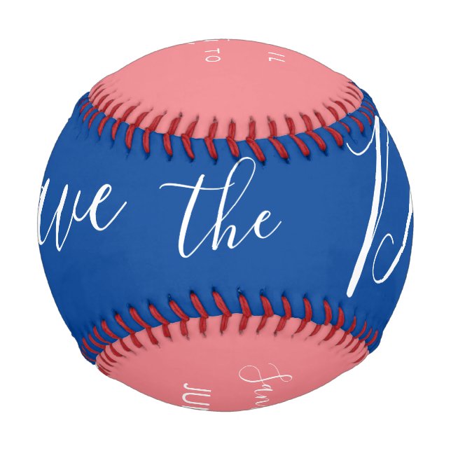 Red Blue Script Heart  Save the Dates   Baseball (Front)