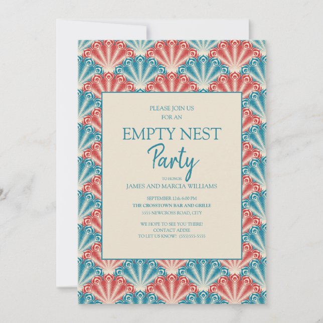 Red Blue Shell Fan Pattern Empty Nest Party Invitation (Front)
