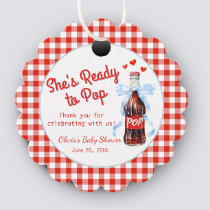 Red & Blue She's Ready to Pop Baby Shower  Favour Tags