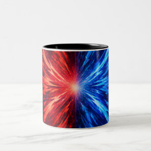 red blue shirt, abstract explosion shirt, energy b Two-Tone coffee mug