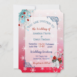 Red  Blue Snowflake Christmas Wedding Invitation