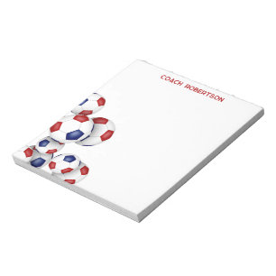 red blue soccer balls accent custom name notepad