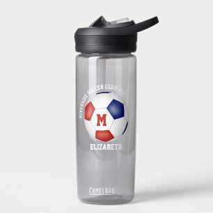 red blue soccer team colours kids teens custom water bottle