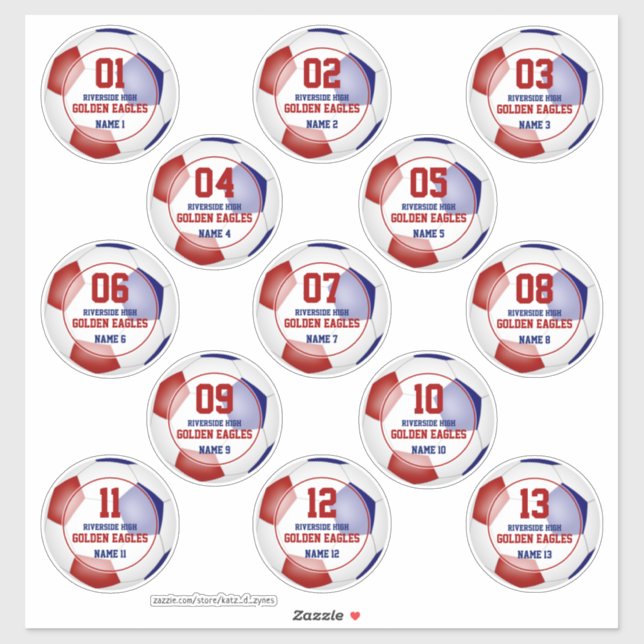 red blue soccer team colours set of 13 custom (Sheet)