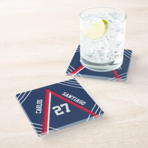 Red & Blue Sports Inspired Glass Coaster