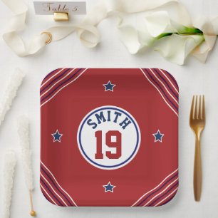 Red & Blue Sports Theme Paper Plate