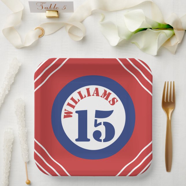 Red & Blue Sports Theme Paper Plate (Wedding)