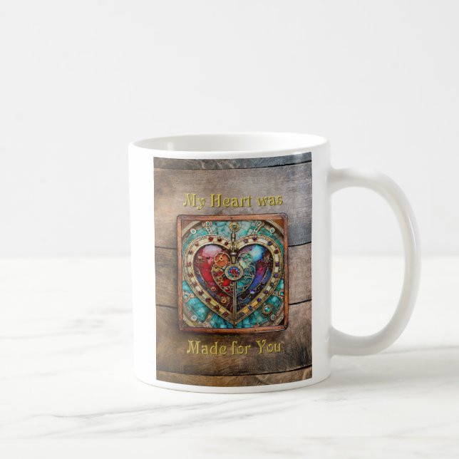 Red & Blue Stained Glass Heart Steampunk Series Coffee Mug (Right)